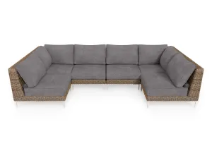 Brown Wicker Outdoor U Sectional - 6 Seat