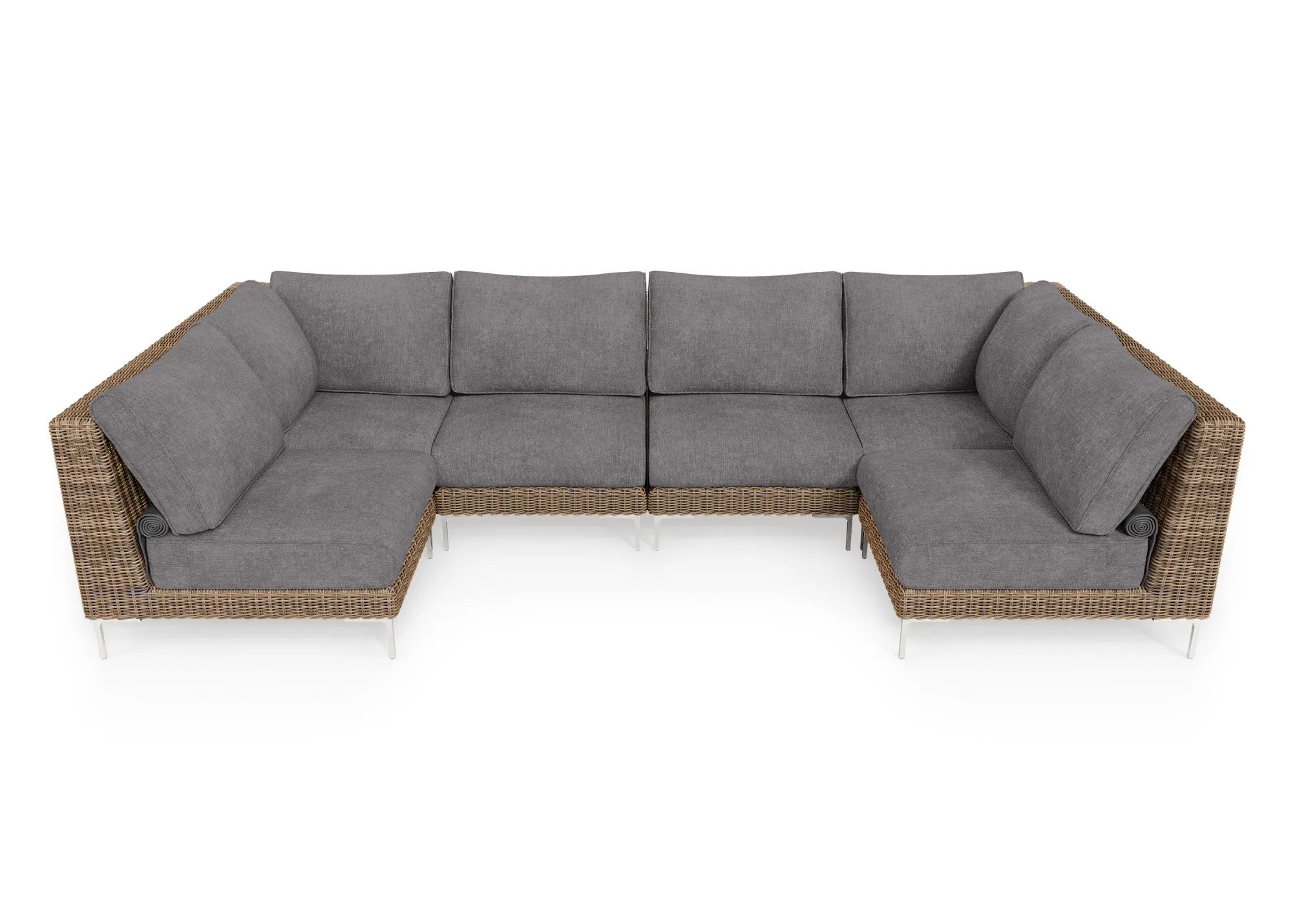 Brown Wicker Outdoor U Sectional - 6 Seat