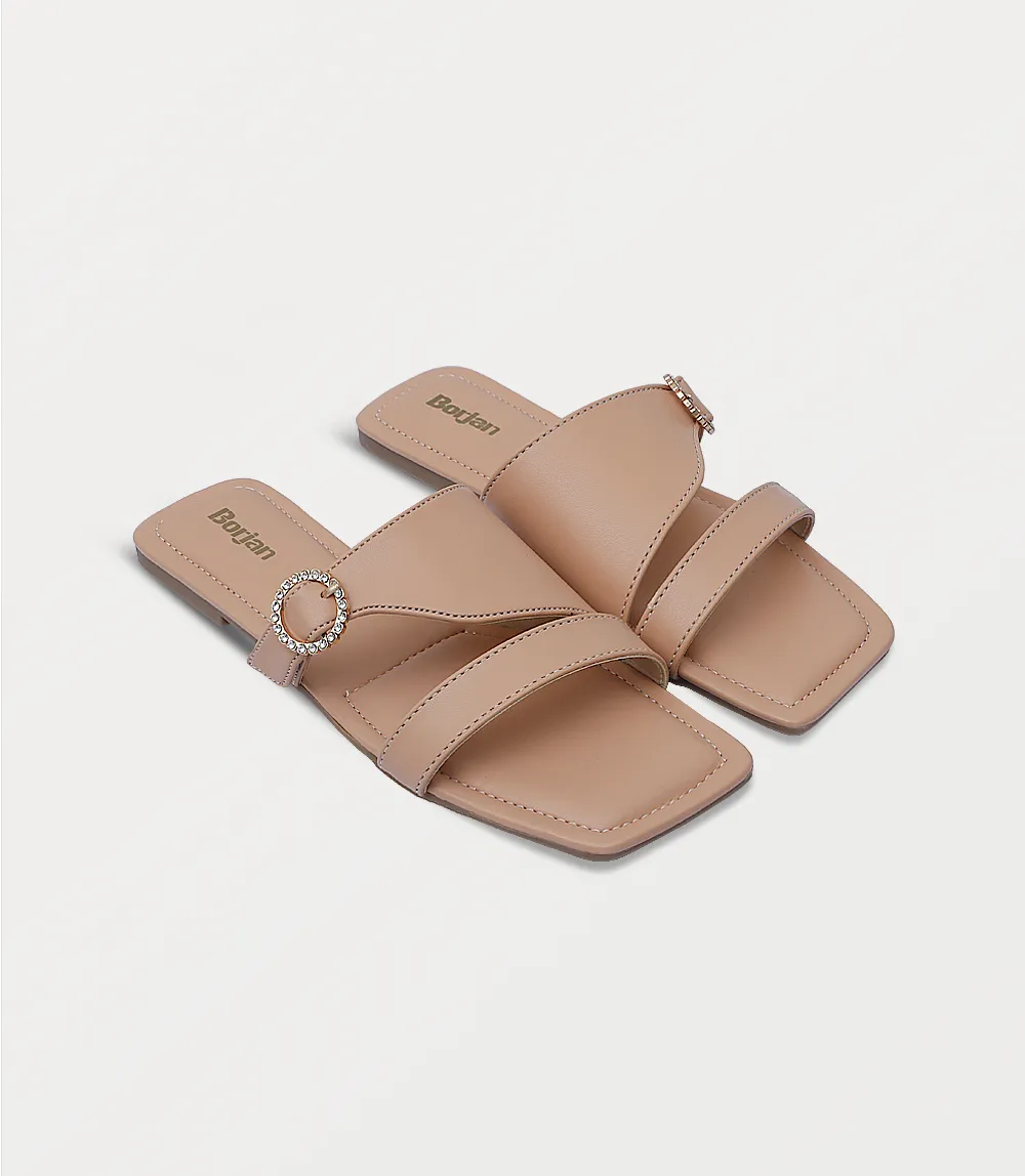 BW10322-BEIGE-Women Flat Slipper