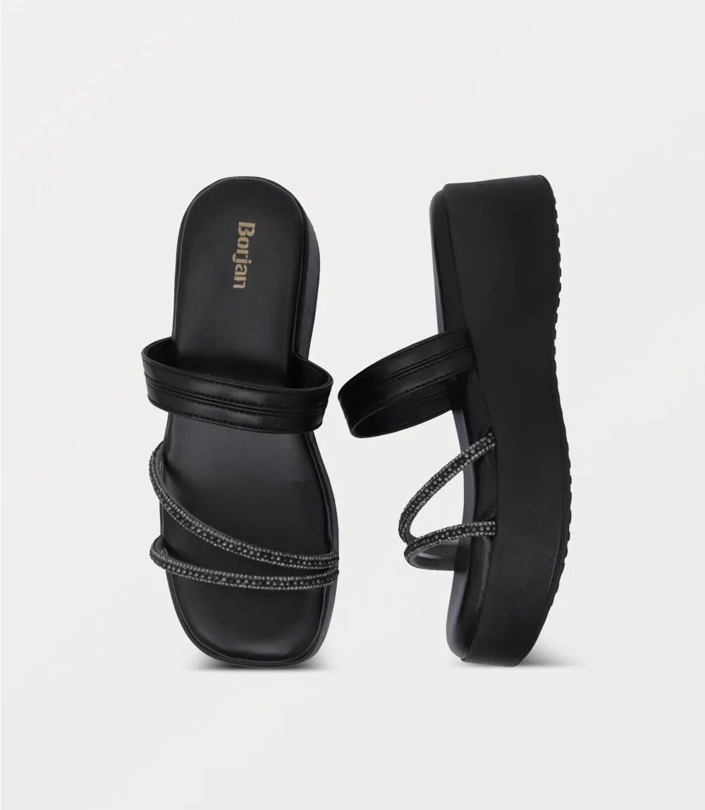 BW10425-BLACK-Women Platform Slipper