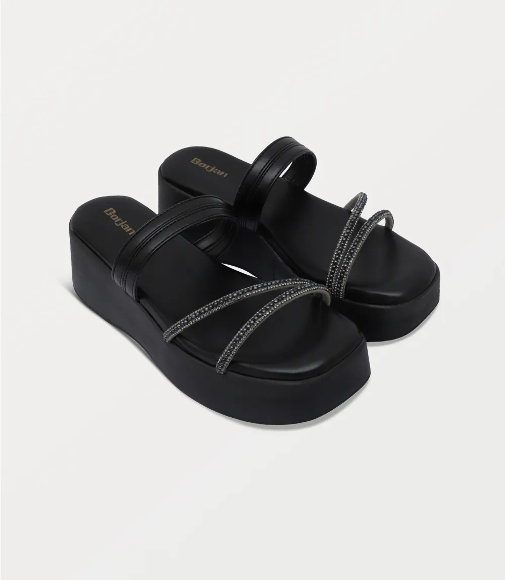 BW10425-BLACK-Women Platform Slipper