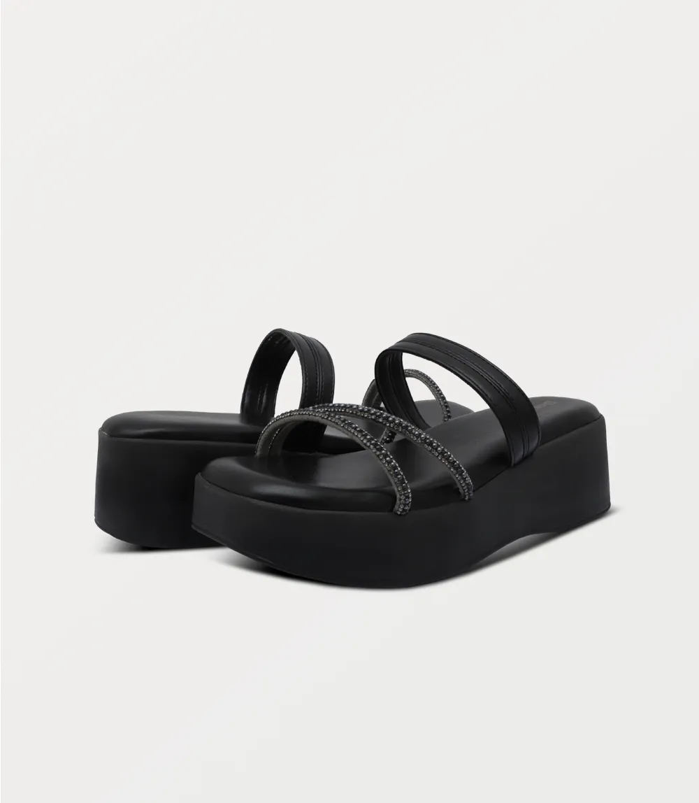 BW10425-BLACK-Women Platform Slipper