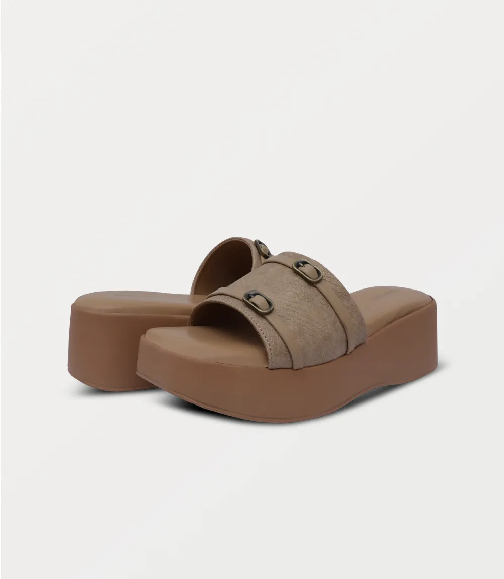 BW10445-BEIGE-Women Platform Slipper