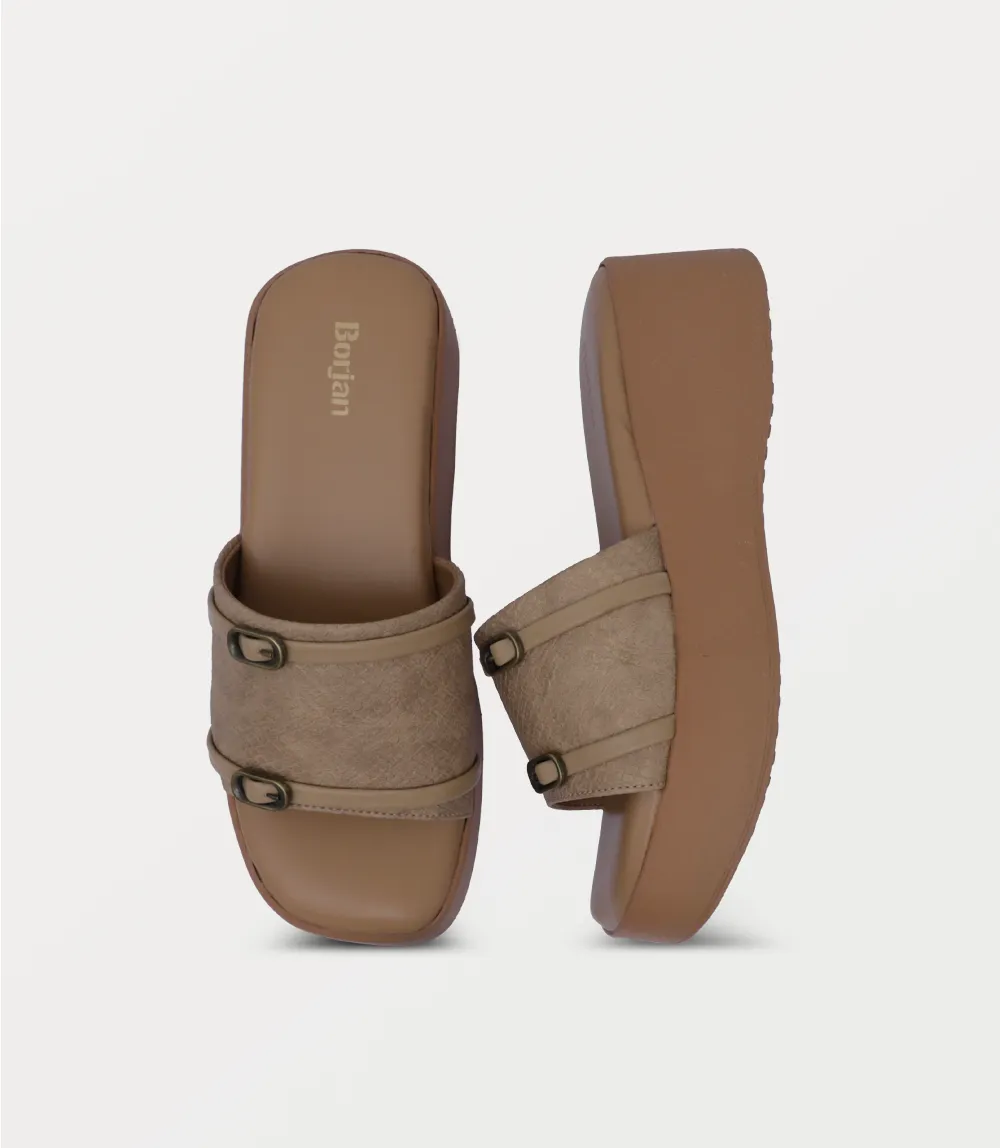BW10445-BEIGE-Women Platform Slipper