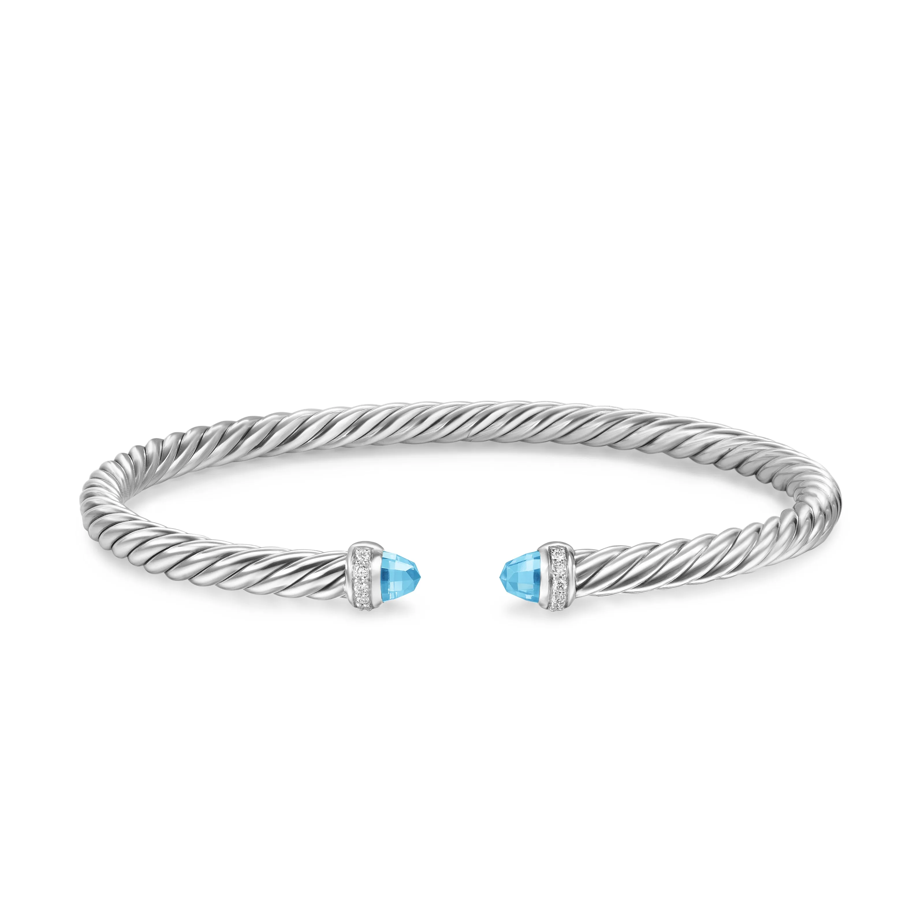 Cablespira Flex® Bracelet in Sterling Silver with Blue Topaz and Diamonds, 4mm
