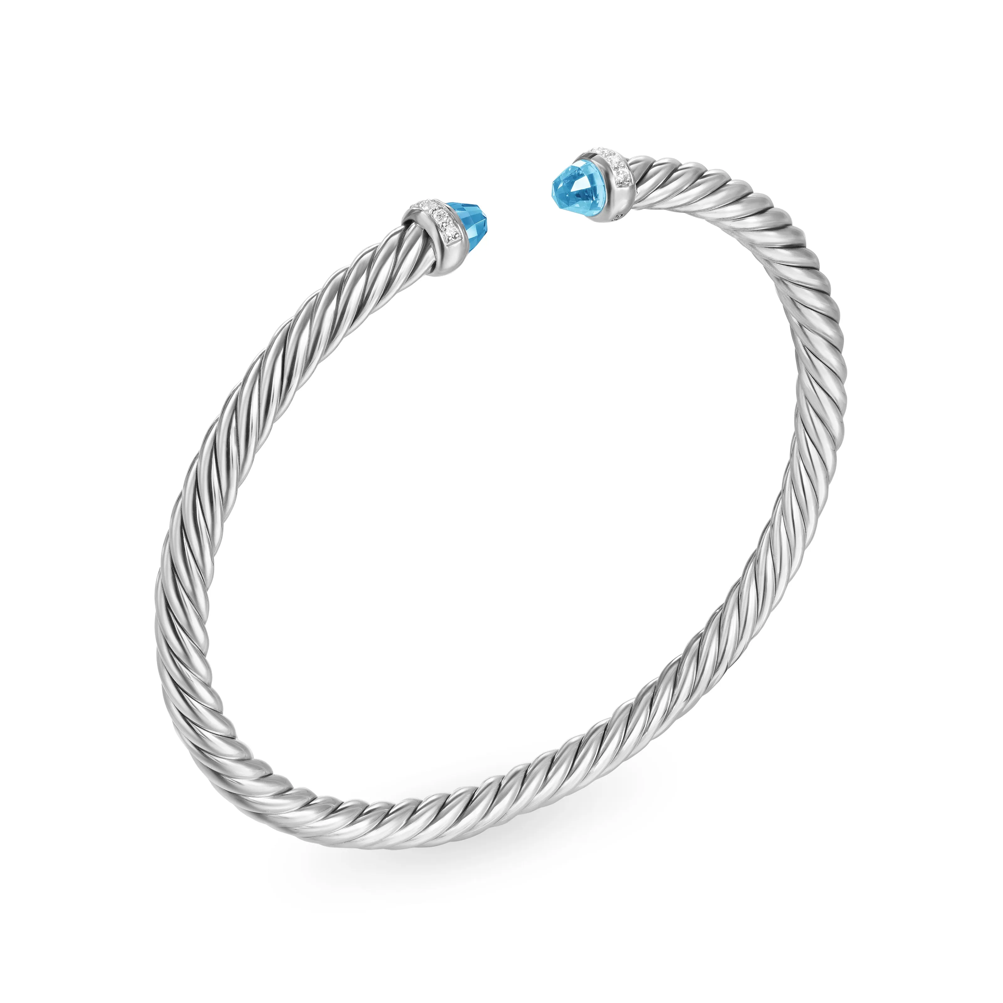 Cablespira Flex® Bracelet in Sterling Silver with Blue Topaz and Diamonds, 4mm