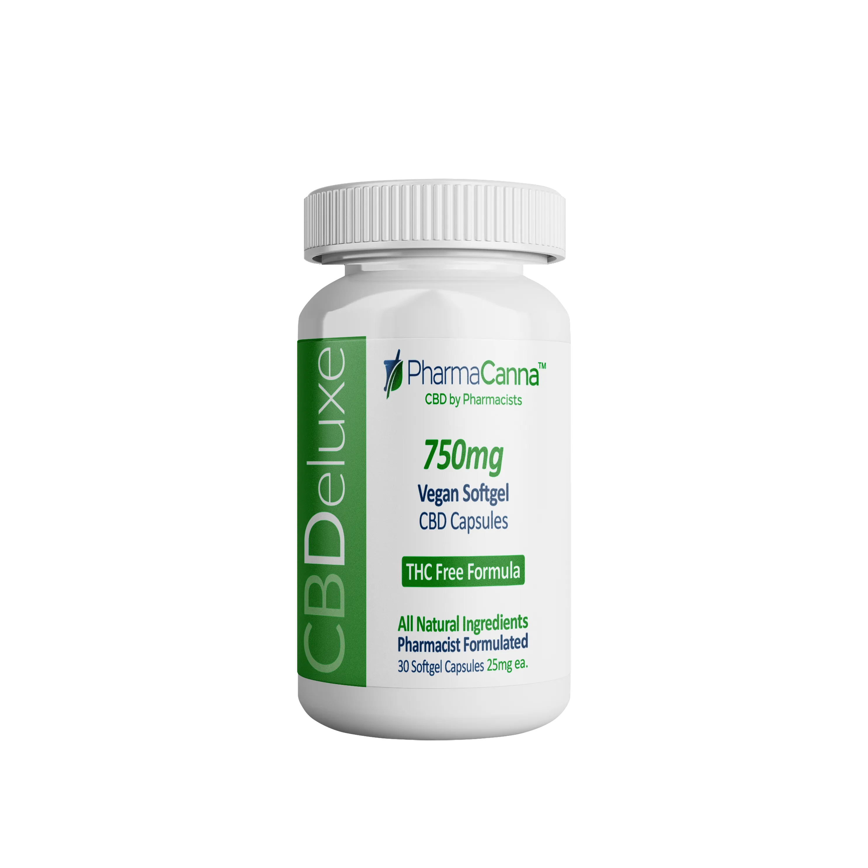 CBDeluxe 750, Vegan Soft Gel 25mg Caps - THC Free