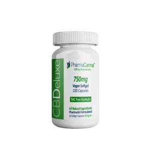 CBDeluxe 750, Vegan Soft Gel 25mg Caps - THC Free