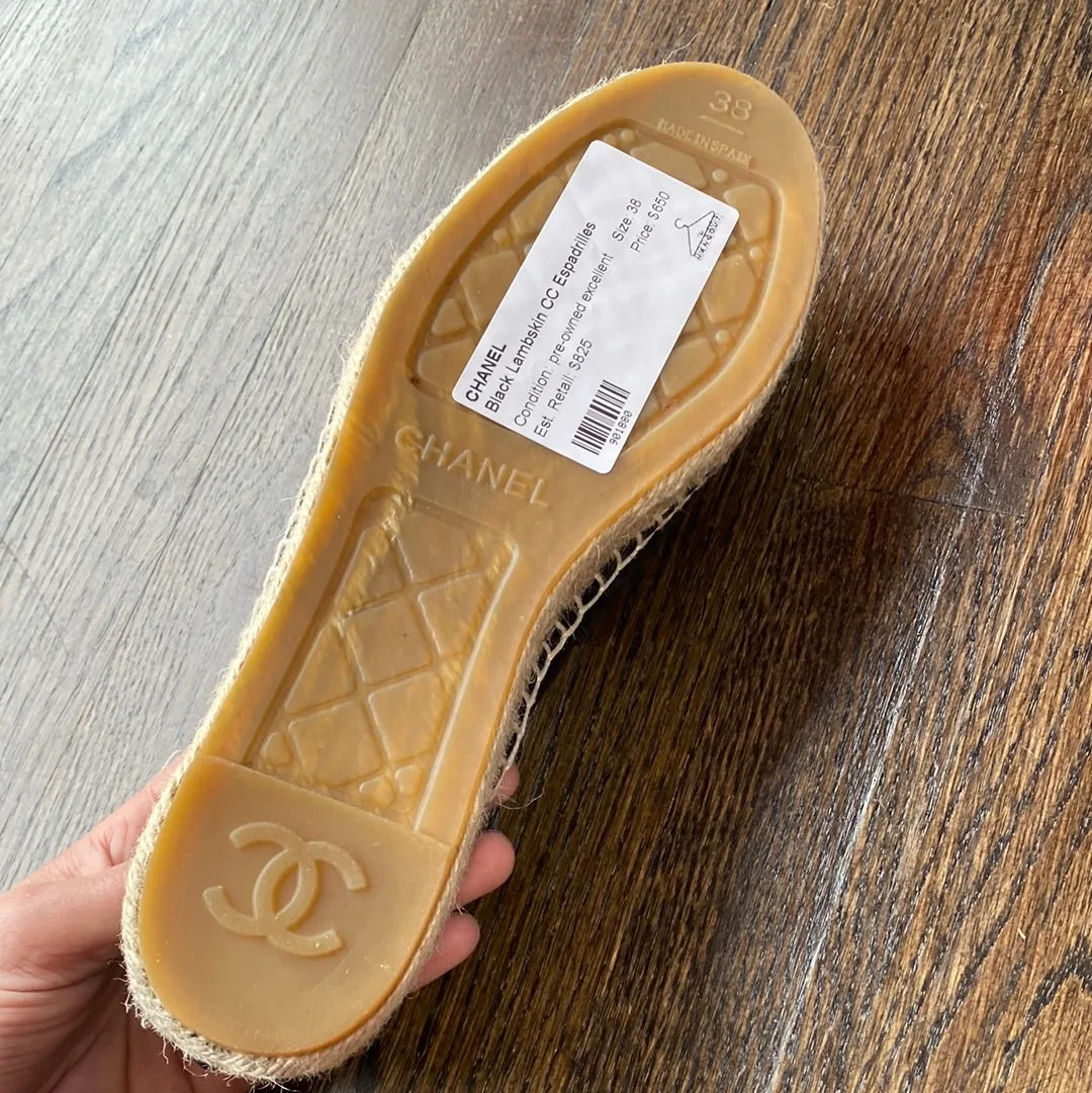 Chanel Black Lambskin CC Espadrilles