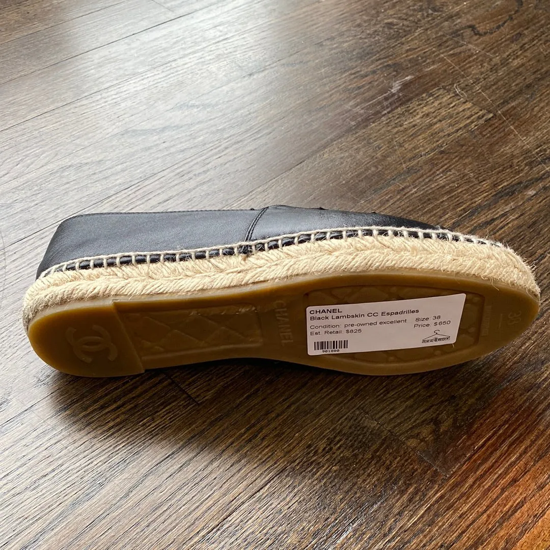 Chanel Black Lambskin CC Espadrilles