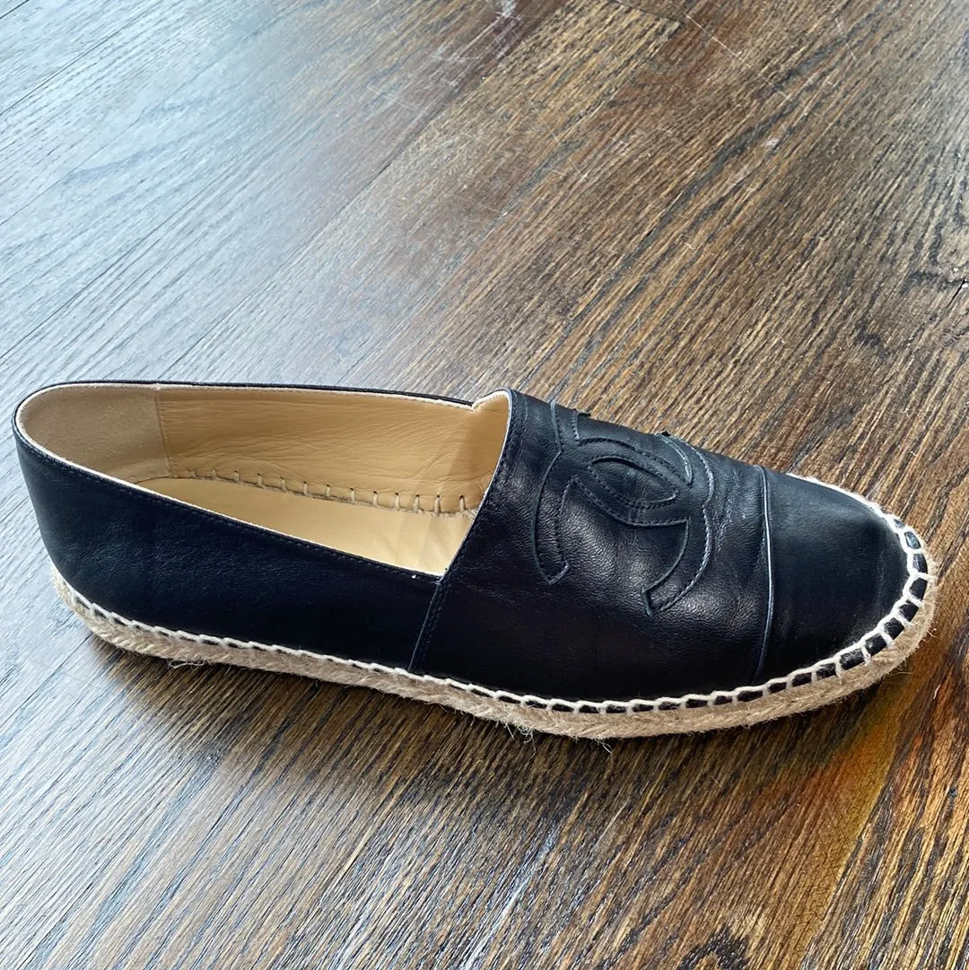 Chanel Black Lambskin CC Espadrilles