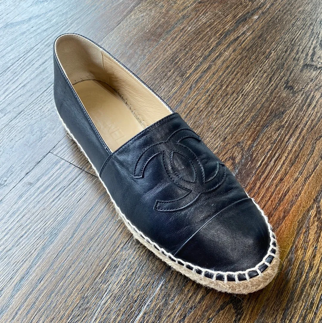 Chanel Black Lambskin CC Espadrilles