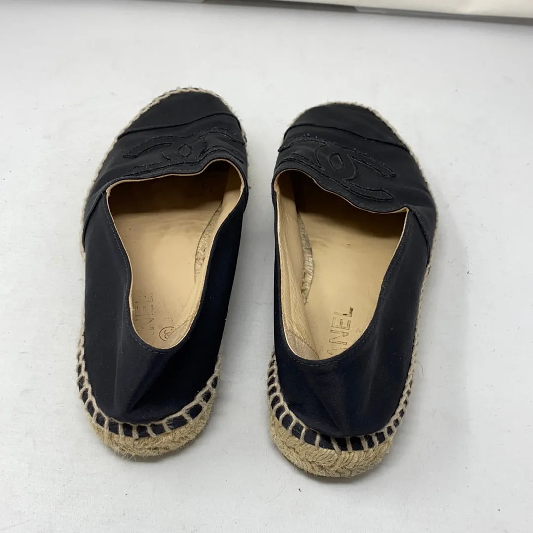 Chanel Black Satin and Grosgrain Espadrille