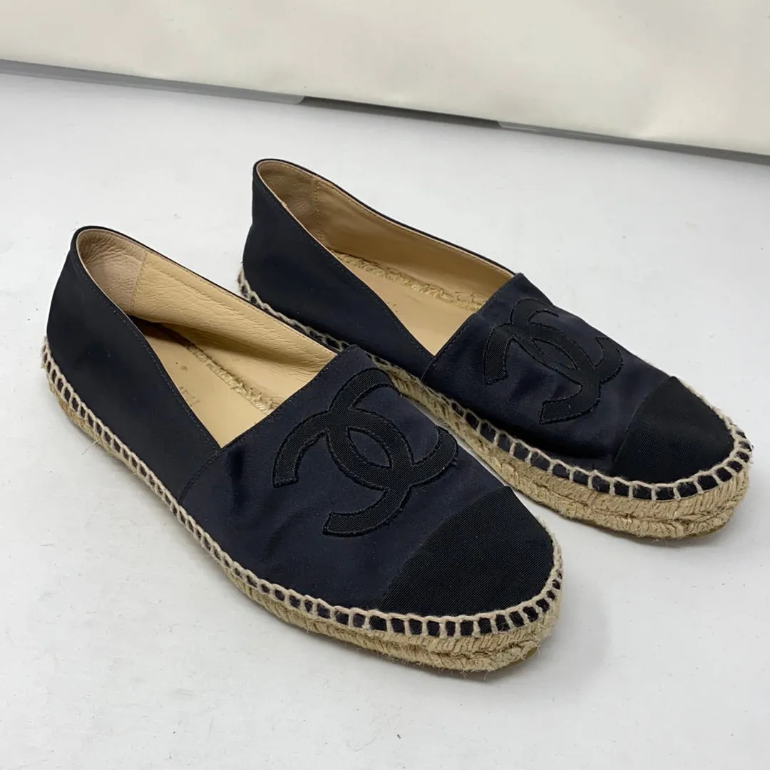 Chanel Black Satin and Grosgrain Espadrille