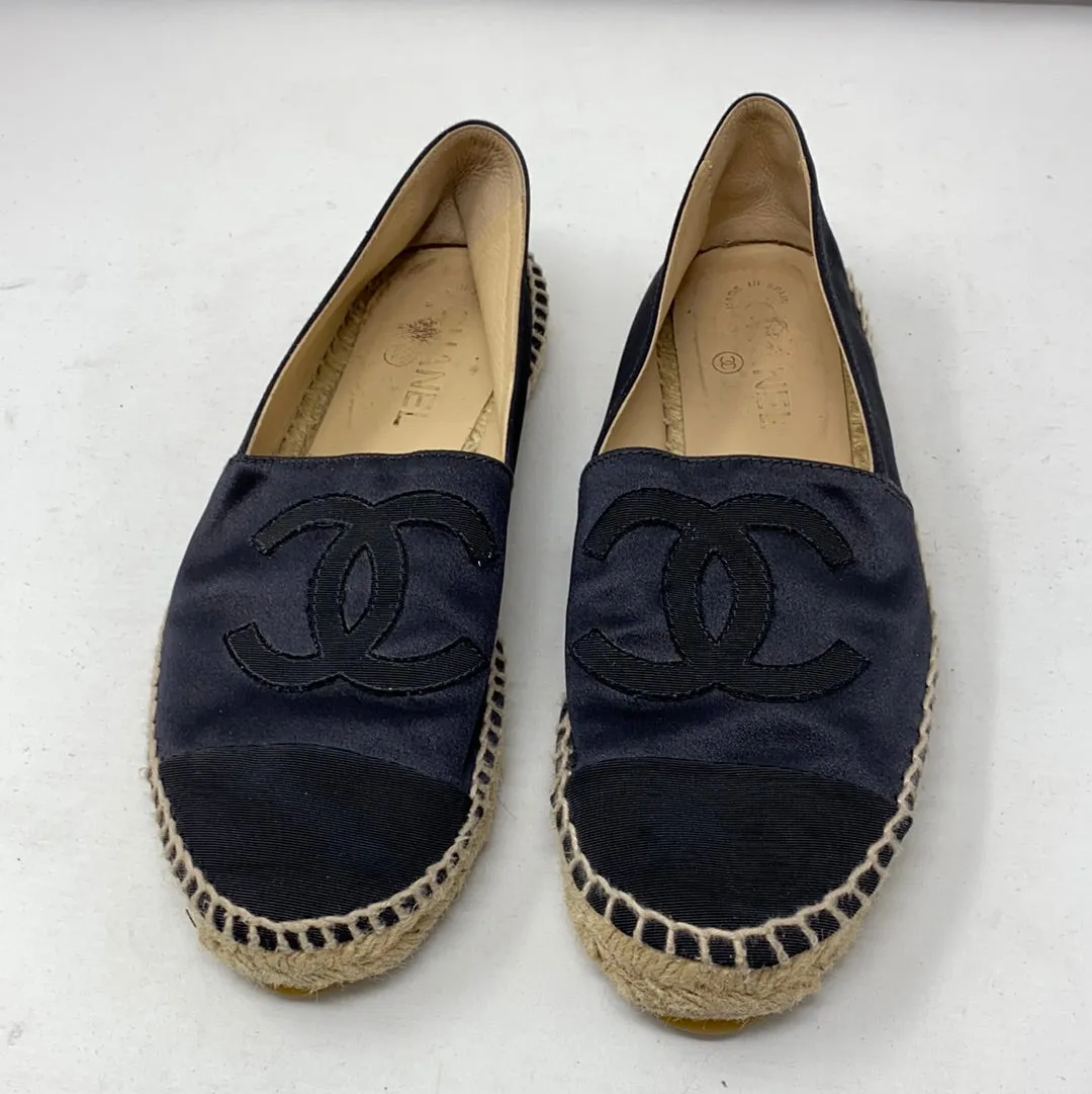Chanel Black Satin and Grosgrain Espadrille