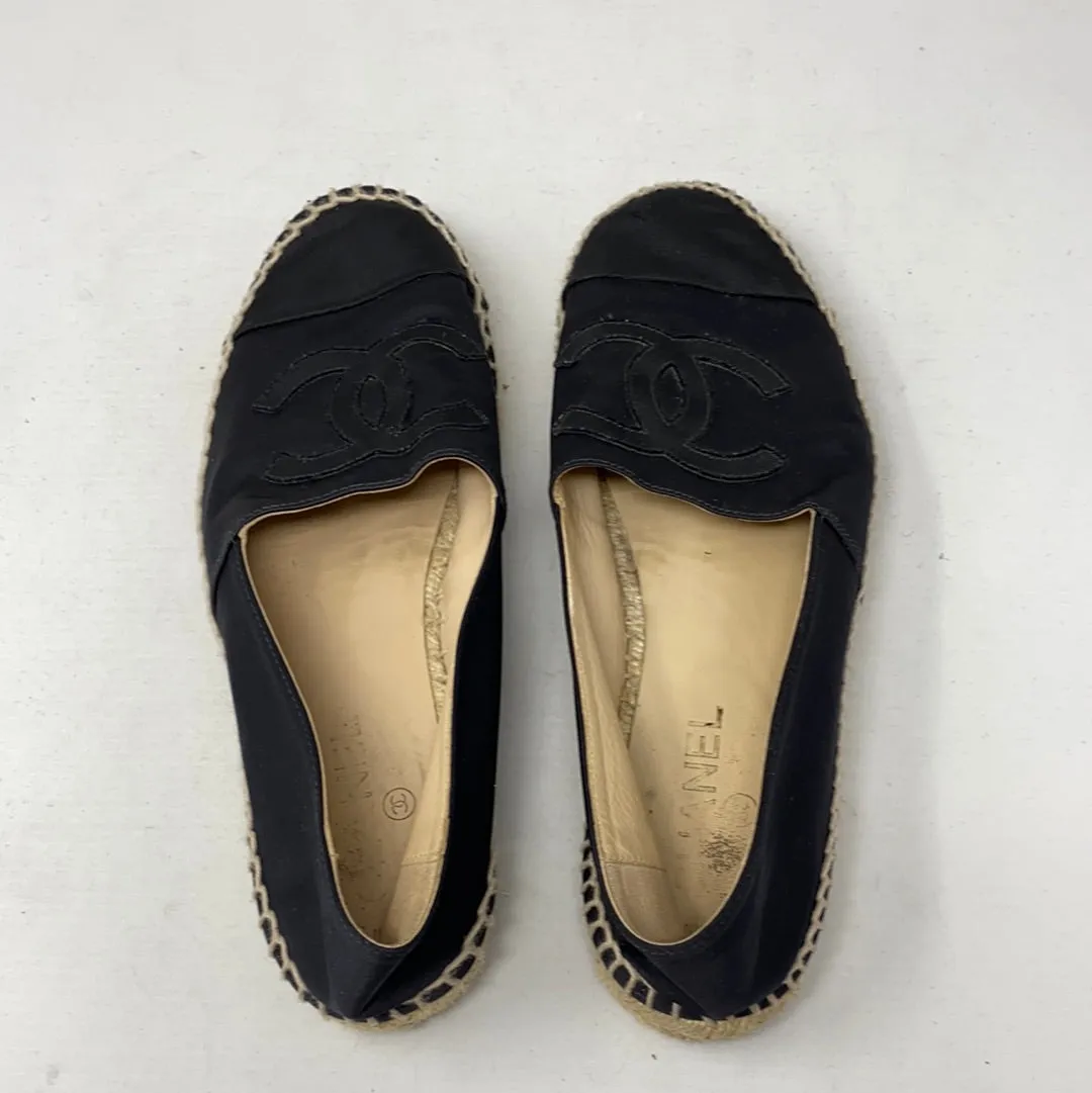 Chanel Black Satin and Grosgrain Espadrille
