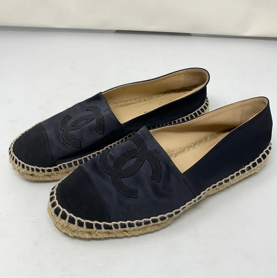 Chanel Black Satin and Grosgrain Espadrille