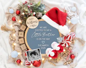 Christmas Baby Boy Digital Gender Reveal - Santa Blue Board - Brother