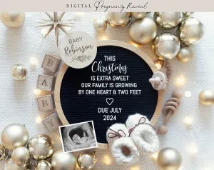 Christmas Digital Baby Announcement - Star and Gold Ornaments
