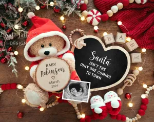 Christmas Pregnancy Announcement With Santa Bear And Heart Chalkboard