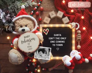 Christmas Pregnancy Announcement With Santa Bear For Social Media