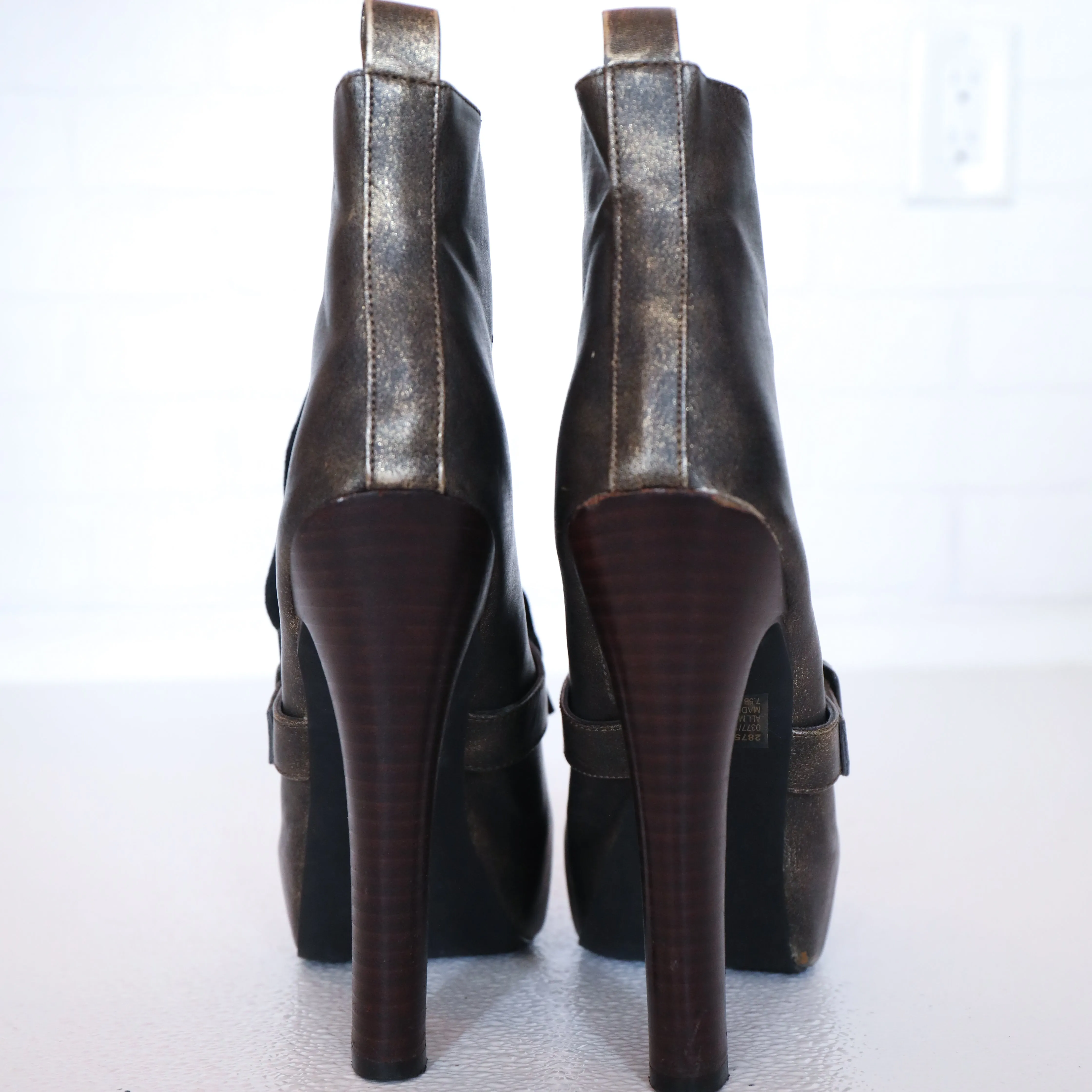 Colin Stuart Bronze Platform Lace Up High Heeled Boots Size 7.5