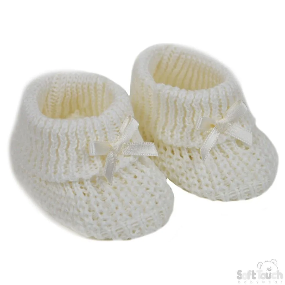 CREAM  BABY BOOTEES W/BOW - S436-C
