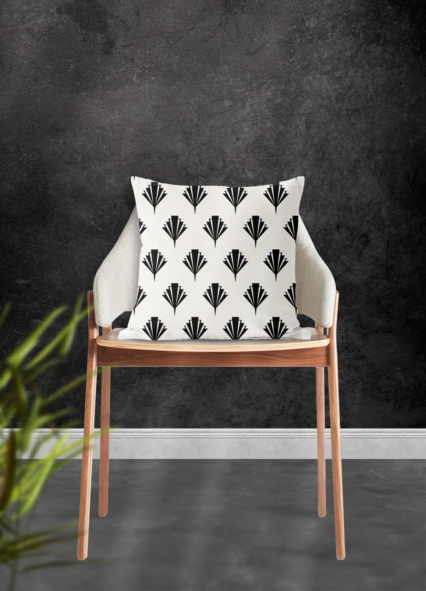 Deco pillow, art deco fan pattern, black and white, abstract, retro pillow, modern, Interior decor, home decor pillow cover and insert, home