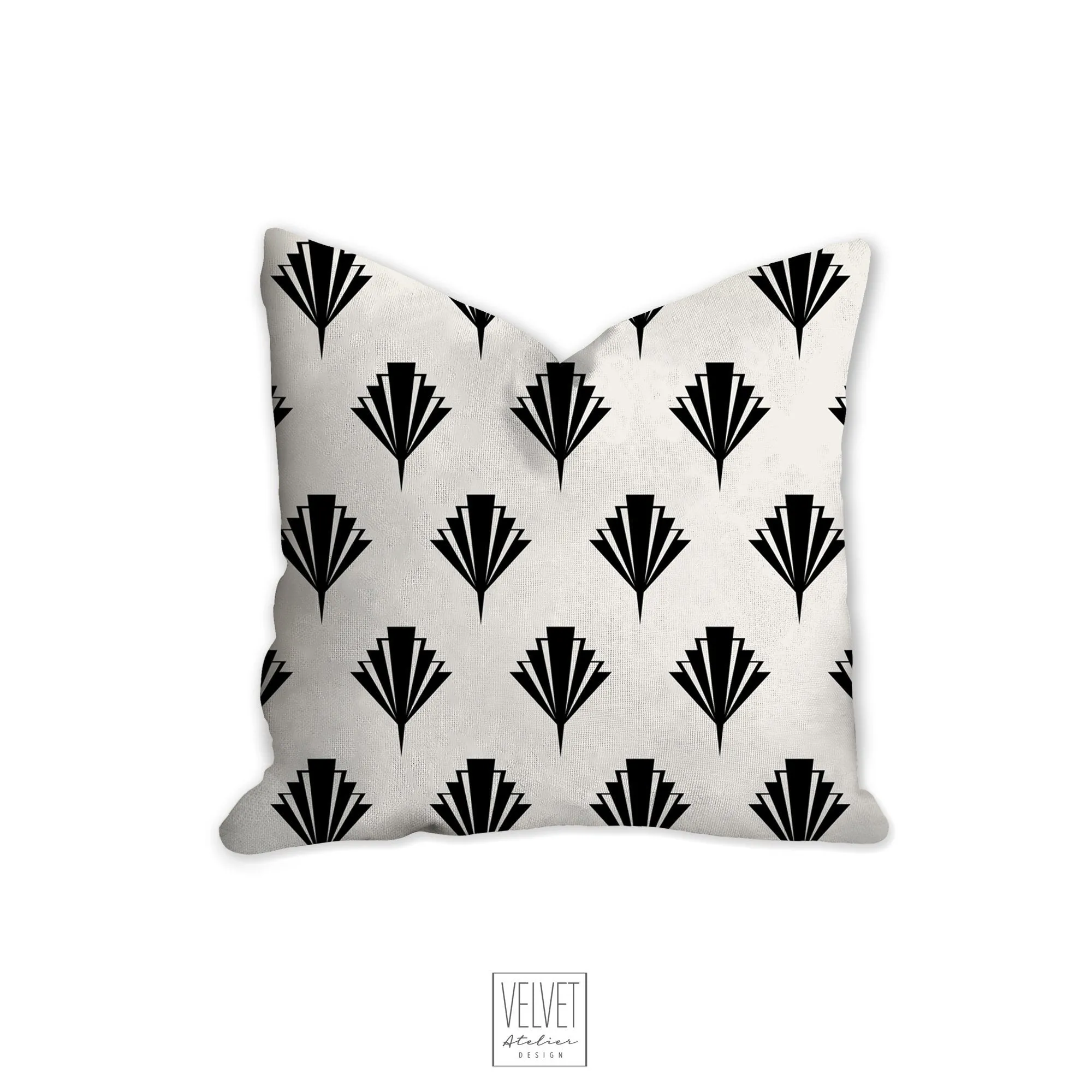 Deco pillow, art deco fan pattern, black and white, abstract, retro pillow, modern, Interior decor, home decor pillow cover and insert, home