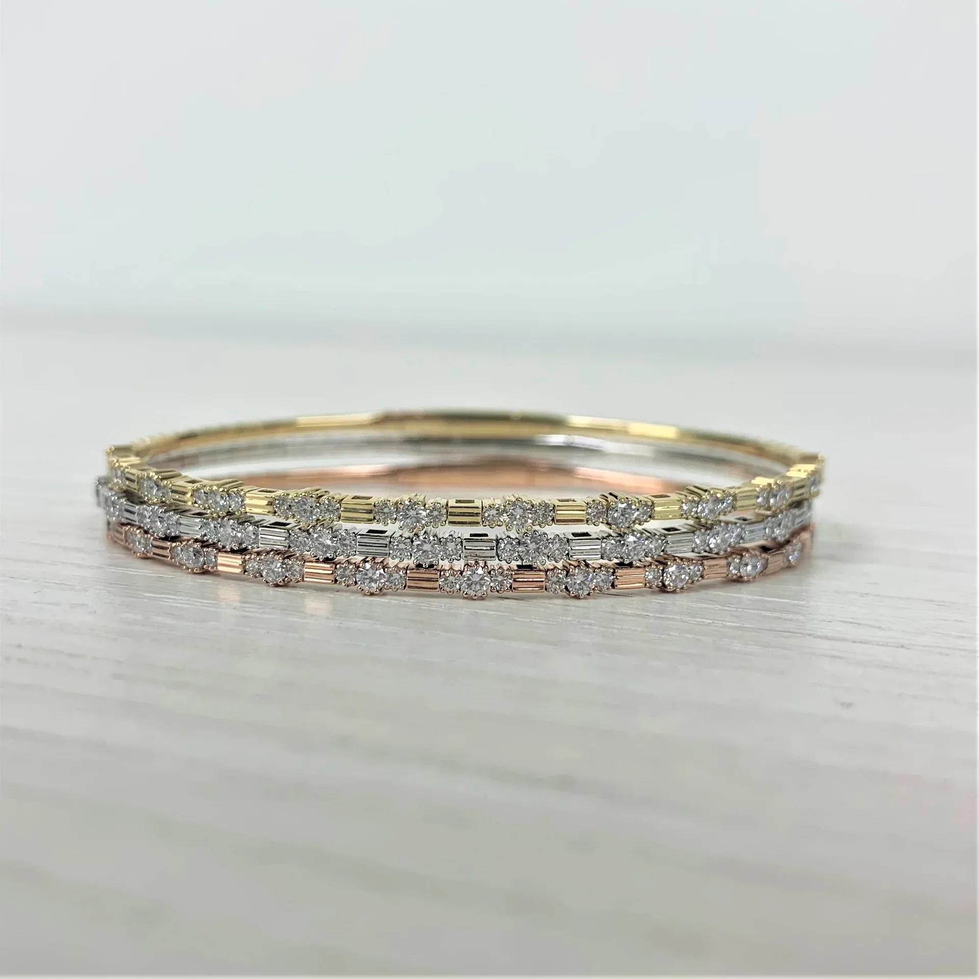 Diamond Three Section Flexible Bangle in 14K White Gold