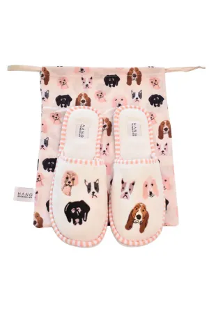 Dog Theme Foldable Travel Slippers in Small