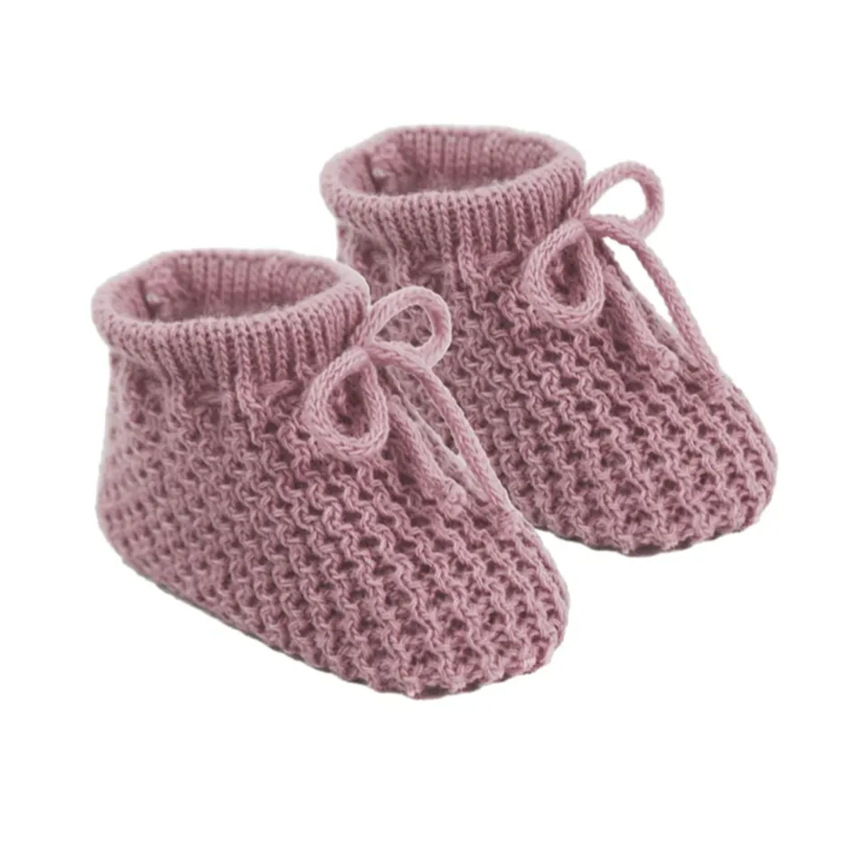 Dusky Pink Knit Bow Booties