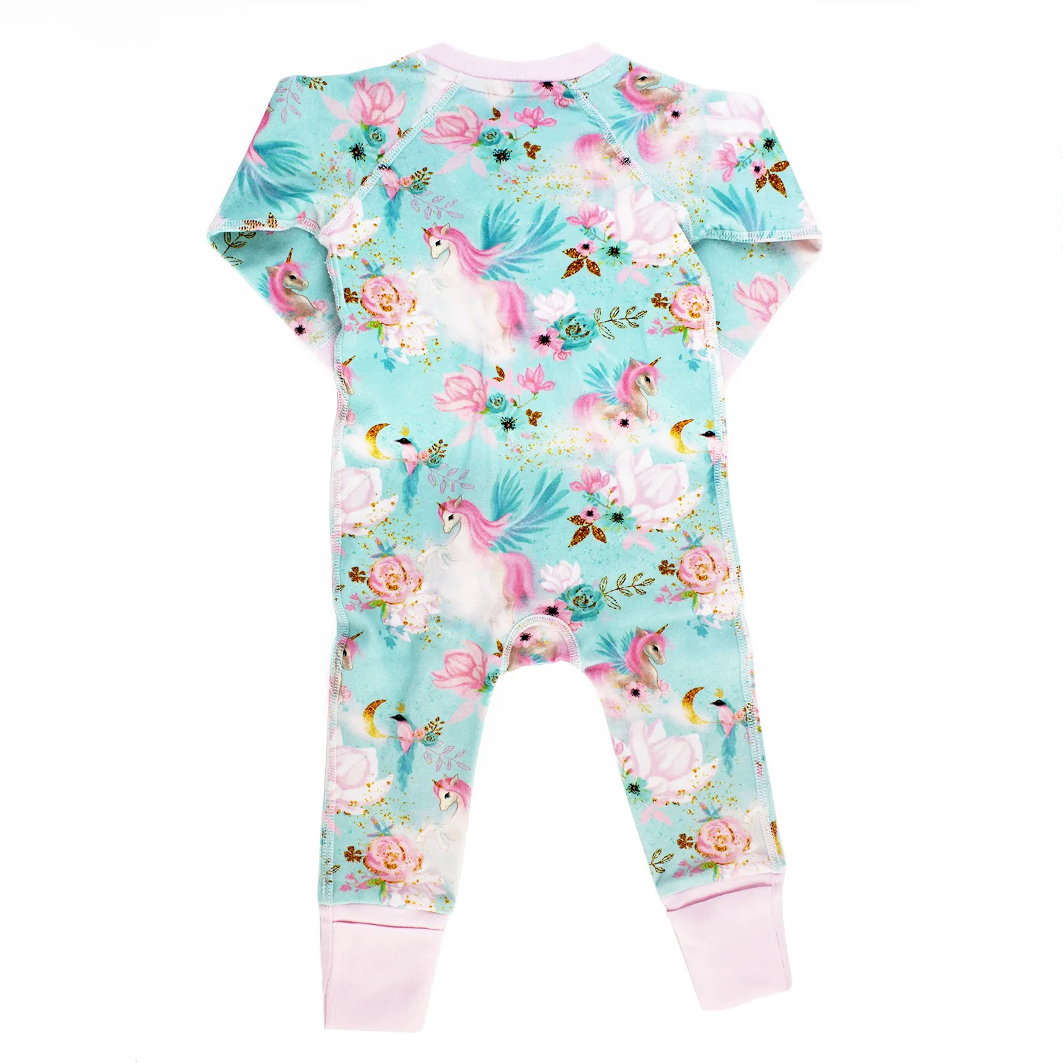 Endanzoo Organic Long Sleeve Double Zippered Romper - Mystical Unicorns