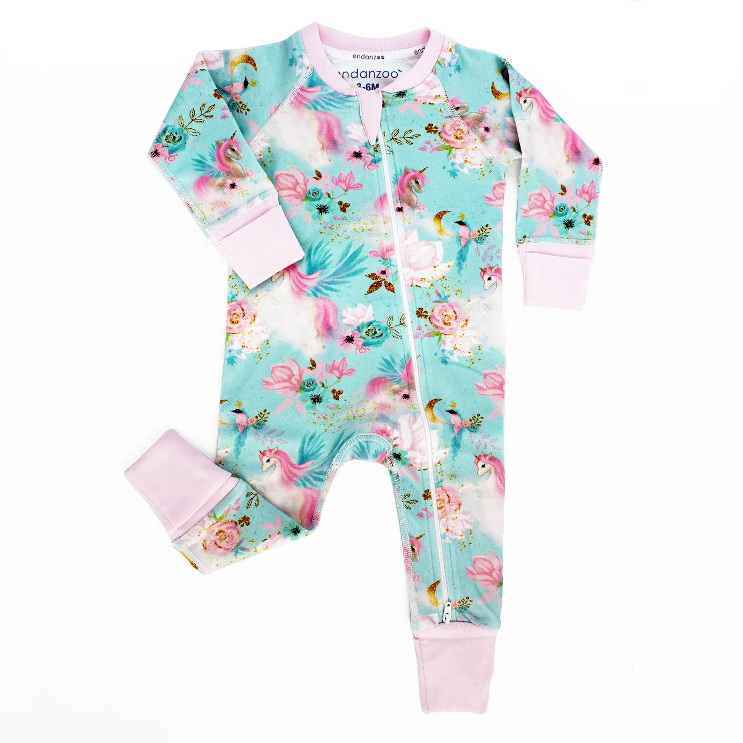 Endanzoo Organic Long Sleeve Double Zippered Romper - Mystical Unicorns