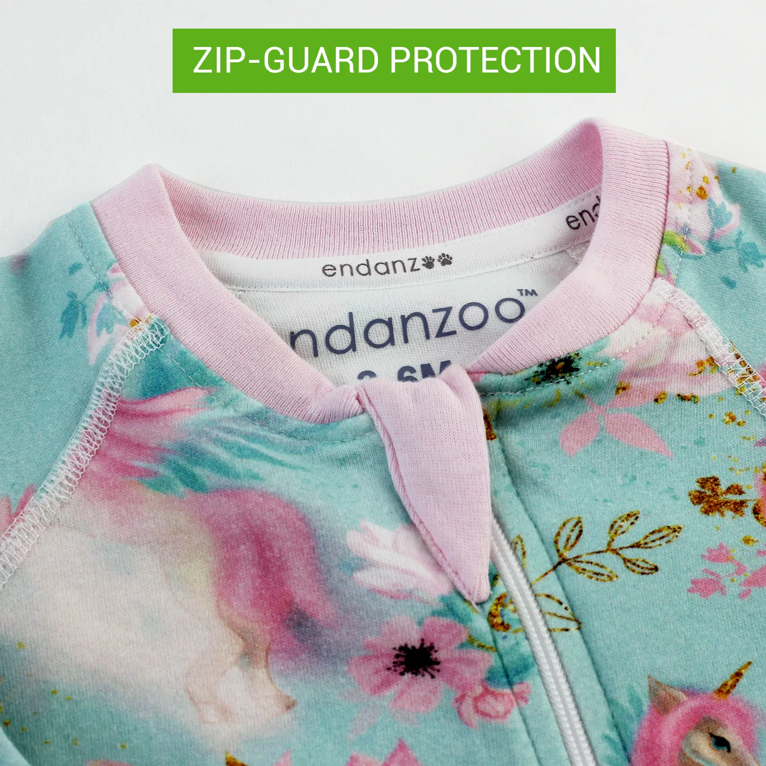 Endanzoo Organic Long Sleeve Double Zippered Romper - Mystical Unicorns