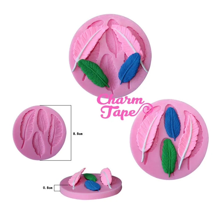 Feather Silicon mold flexible, for polymer clay, resin jewelry or cake making C054