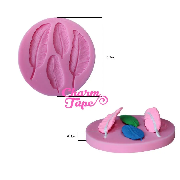 Feather Silicon mold flexible, for polymer clay, resin jewelry or cake making C054