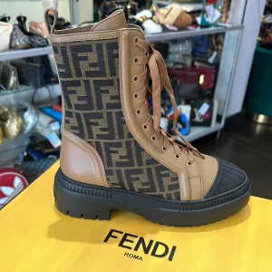 Fendi Tessuto Jacquard Tabacco, Black and Sand Side Zipper Bootie