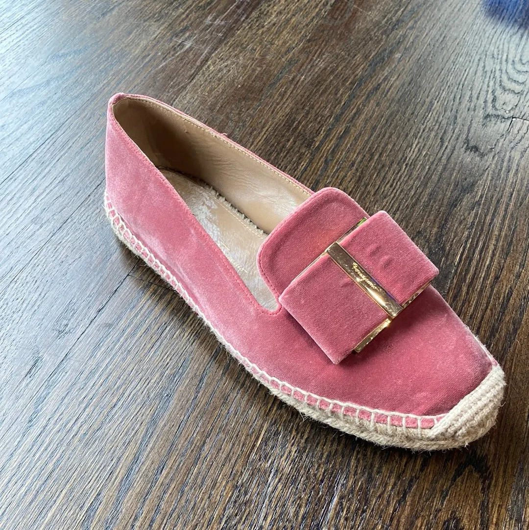 Ferragamo Pink Velvet Espadrille with Bow