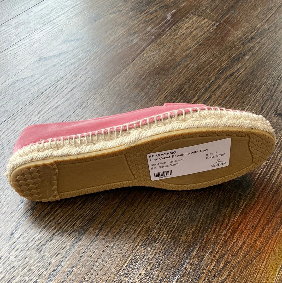 Ferragamo Pink Velvet Espadrille with Bow