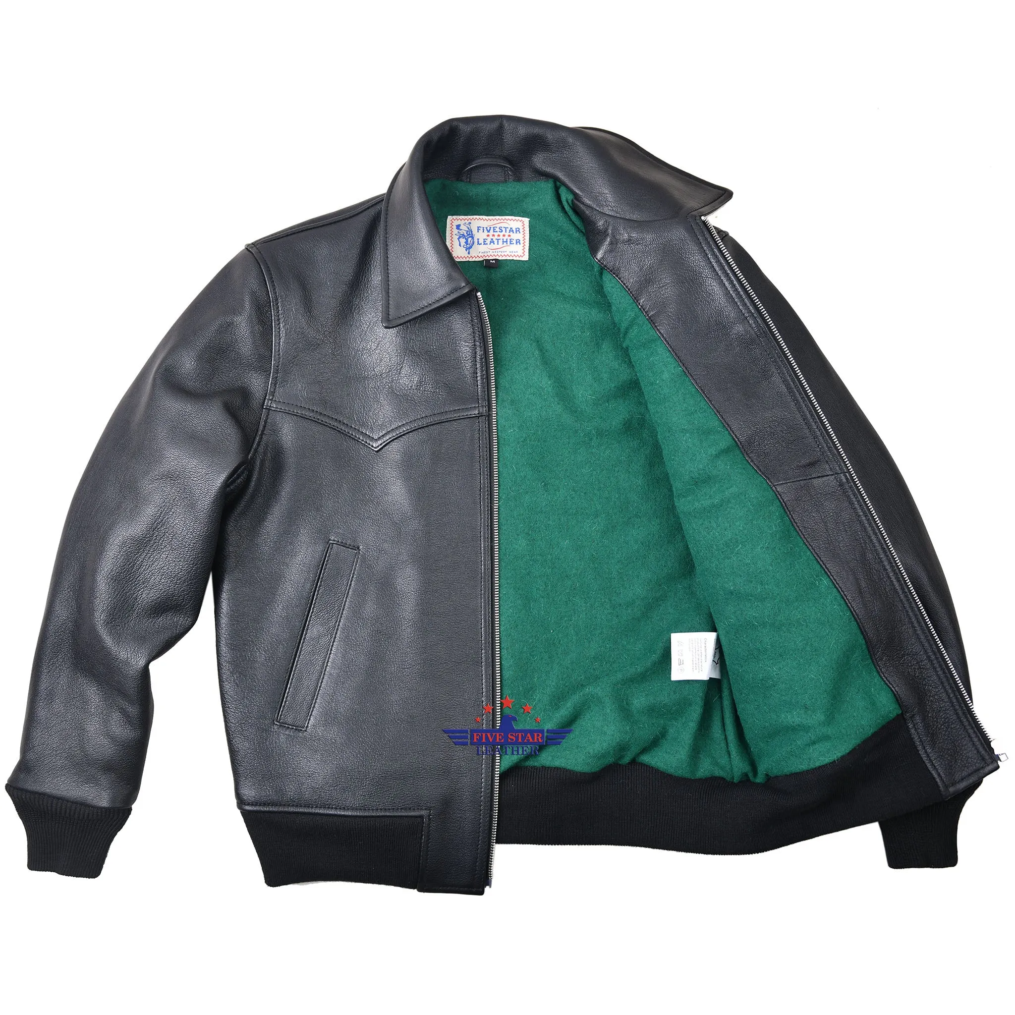 FiveStar Leather Trucker Western Style Goat Black Men Jacket