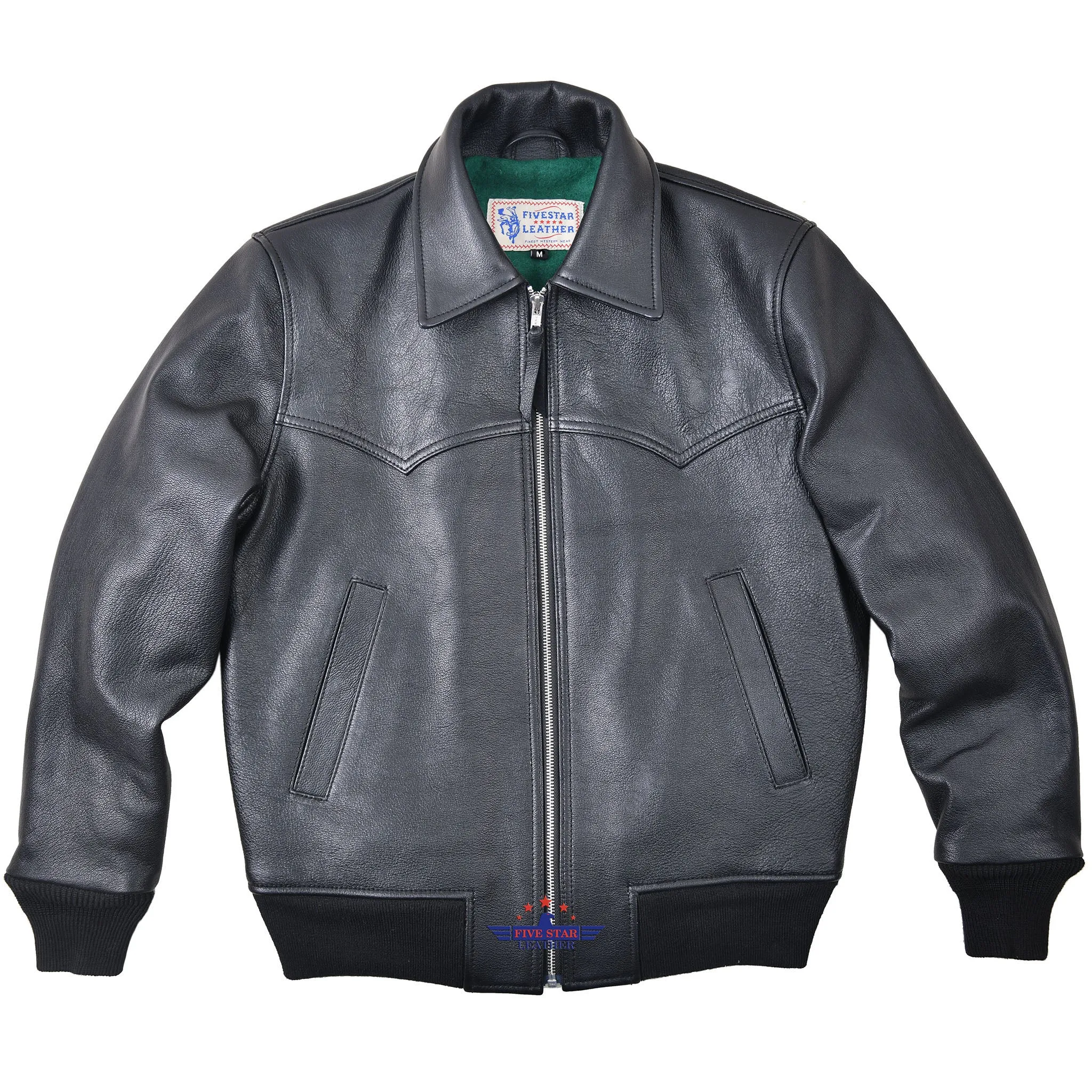 FiveStar Leather Trucker Western Style Goat Black Men Jacket