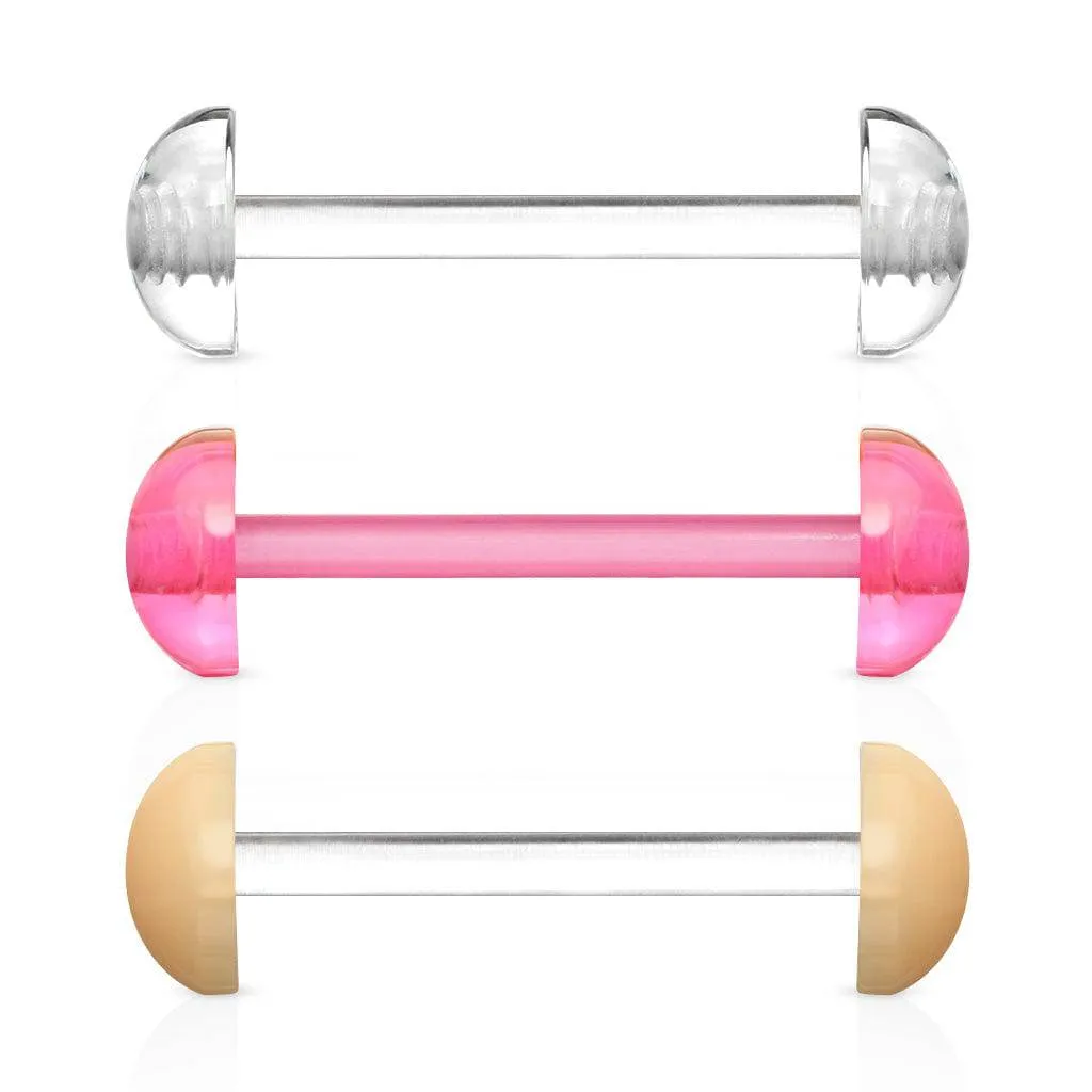 Flexible Acrylic Straight Barbell Tongue Ring with Dome Half-Ball Ends