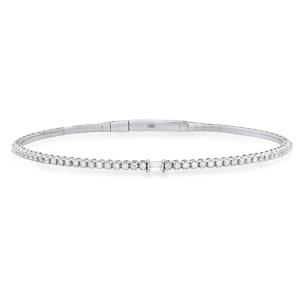 Flexible Diamond Tennis Bangle with Center Baguette