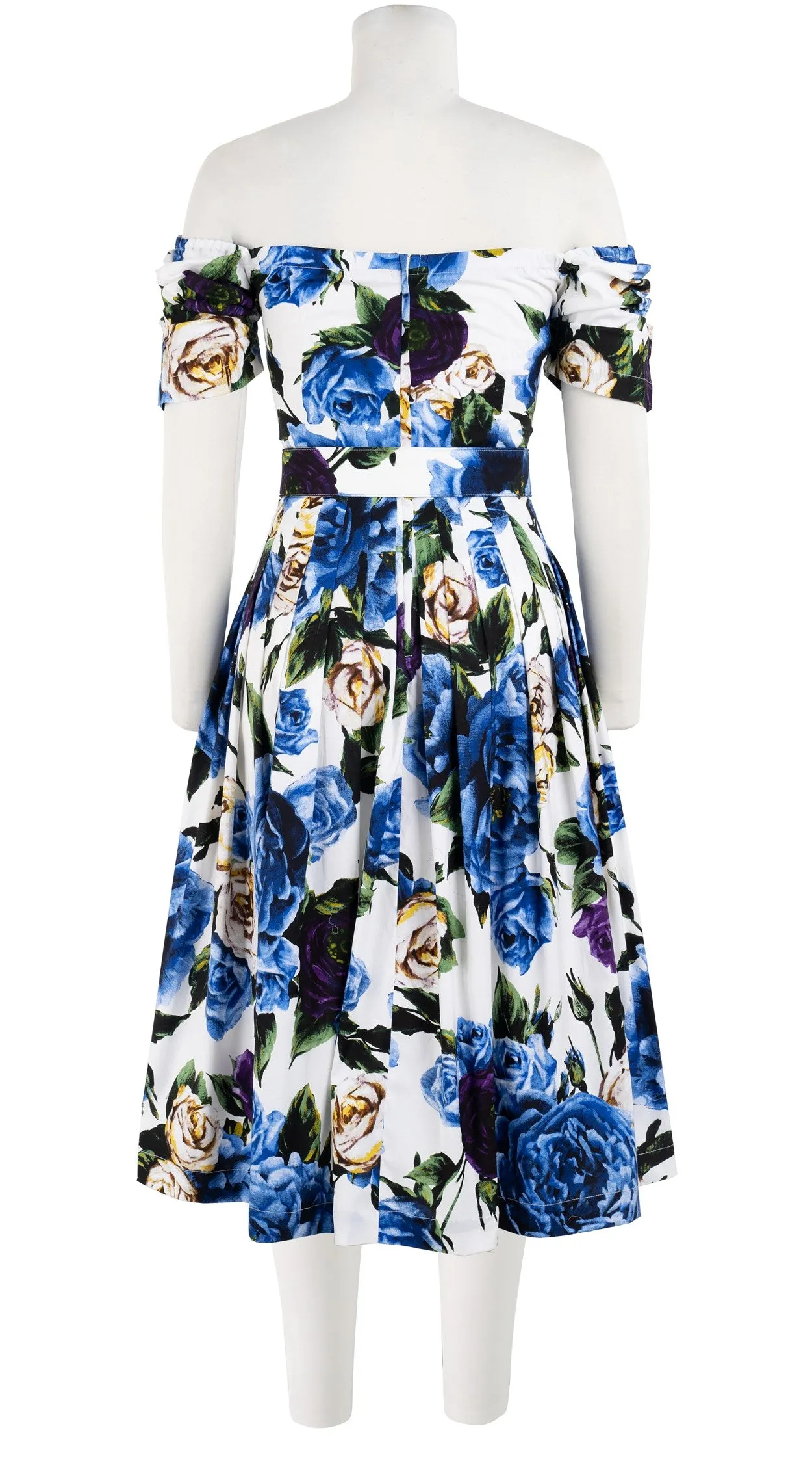 Florance Dress #2 Off Shoulder Short Tuck Sleeve Long  3 Length Cotton Stretch (Peony Kimono All Over)