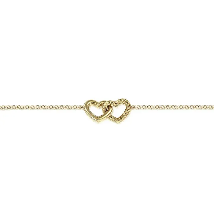 Gabriel & Co. Entwined Hearts Chain Bracelet in 14K Yellow Gold