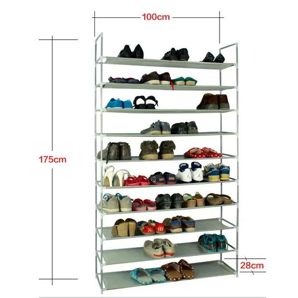Gray 10-Layer Shoe Rack - 100cm