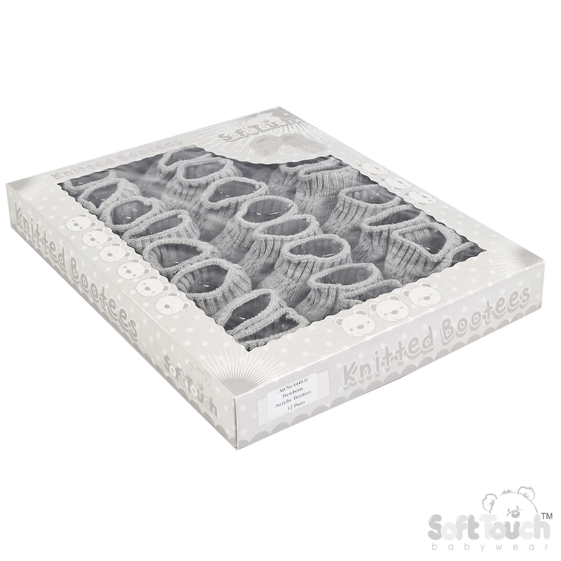 GREY ACRYLIC BABY BOOTEES W/CHAIN KNIT - S440G