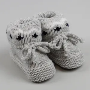Grey Baby Booties with fairisle design Newborn to 6 months