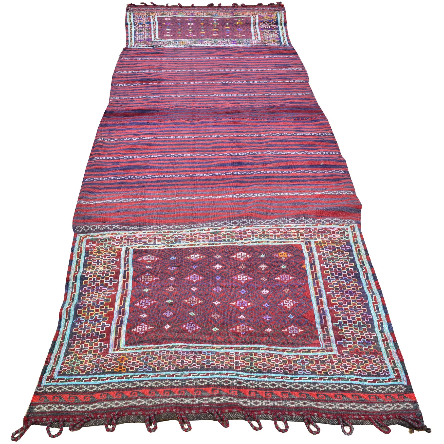 Hand-Woven Afghan Tribal Runner Kilim 100% Wool Rug (Size 3.1 X 11.1) Cwral-8235